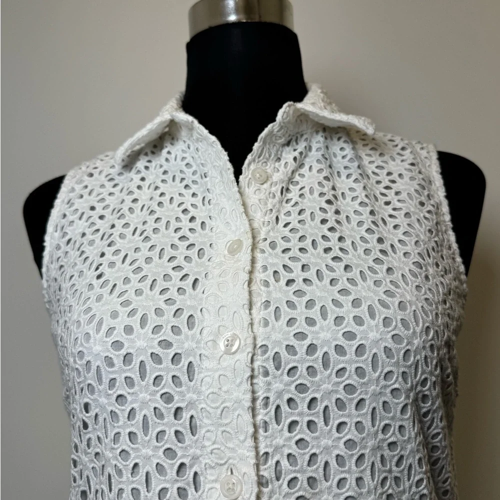 Kate Spade White Eyelet Sleeveless Tiered Shirt Dress w/ Pockets